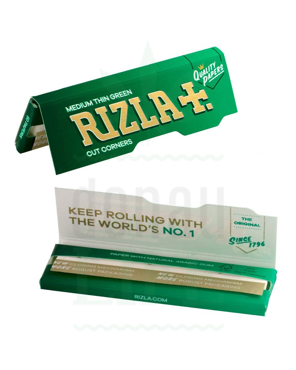 RIZLA+ Single Wide Papers Silver/Blue/Green, 50 Blatt