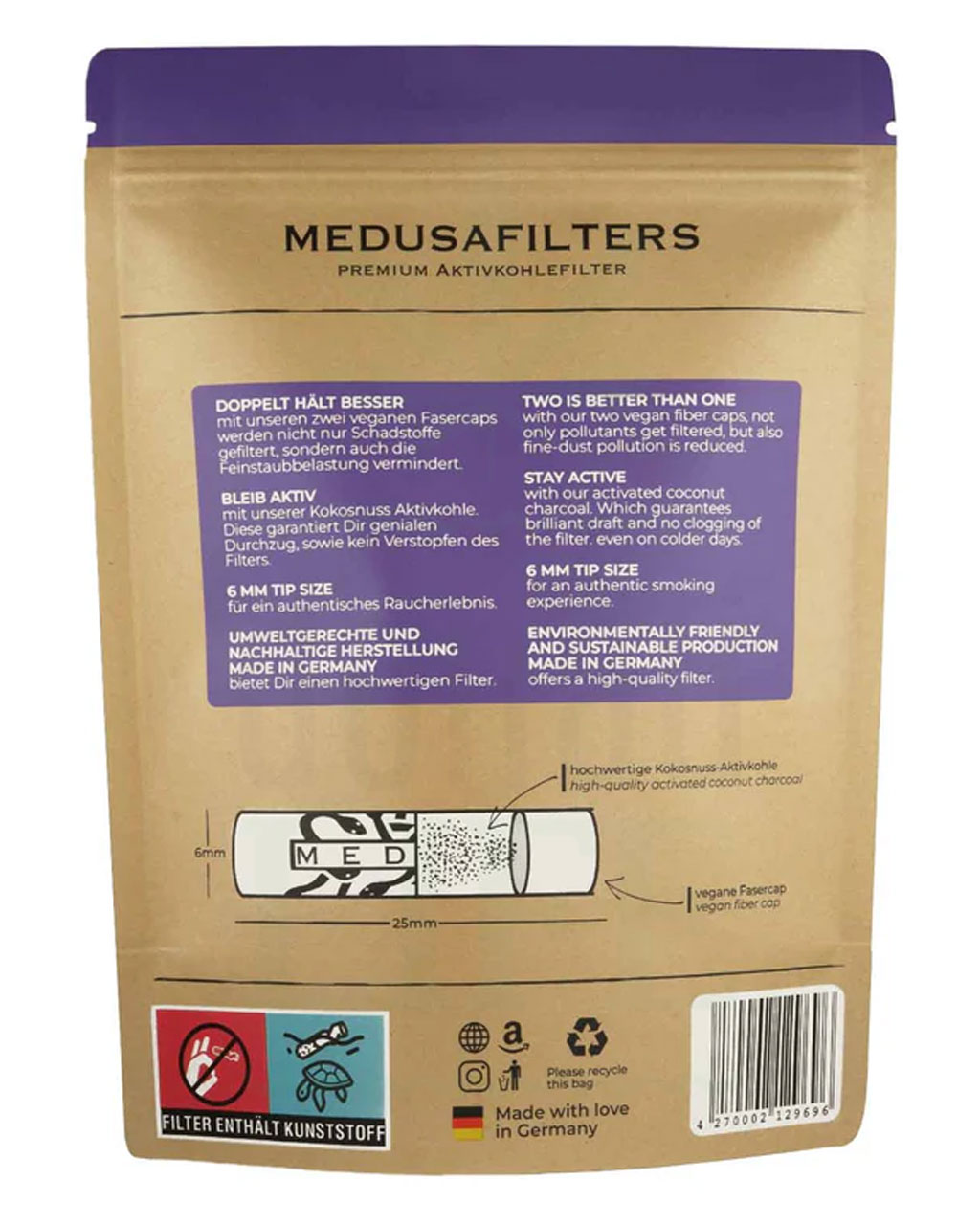 Filter & Aktivkohle MEDUSA FILTERS Aktivkohlefilter 6 mm ‘Organic Edition’ | 1000 Filter