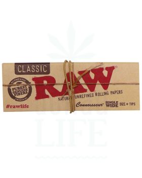 Populære mærker RAW Classic Single Wide Papers + Tips | 50 ark