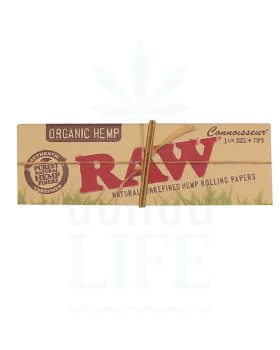 aus Hanf RAW Organic Hemp 1 1/4 Papers + Tips | 50 Blatt